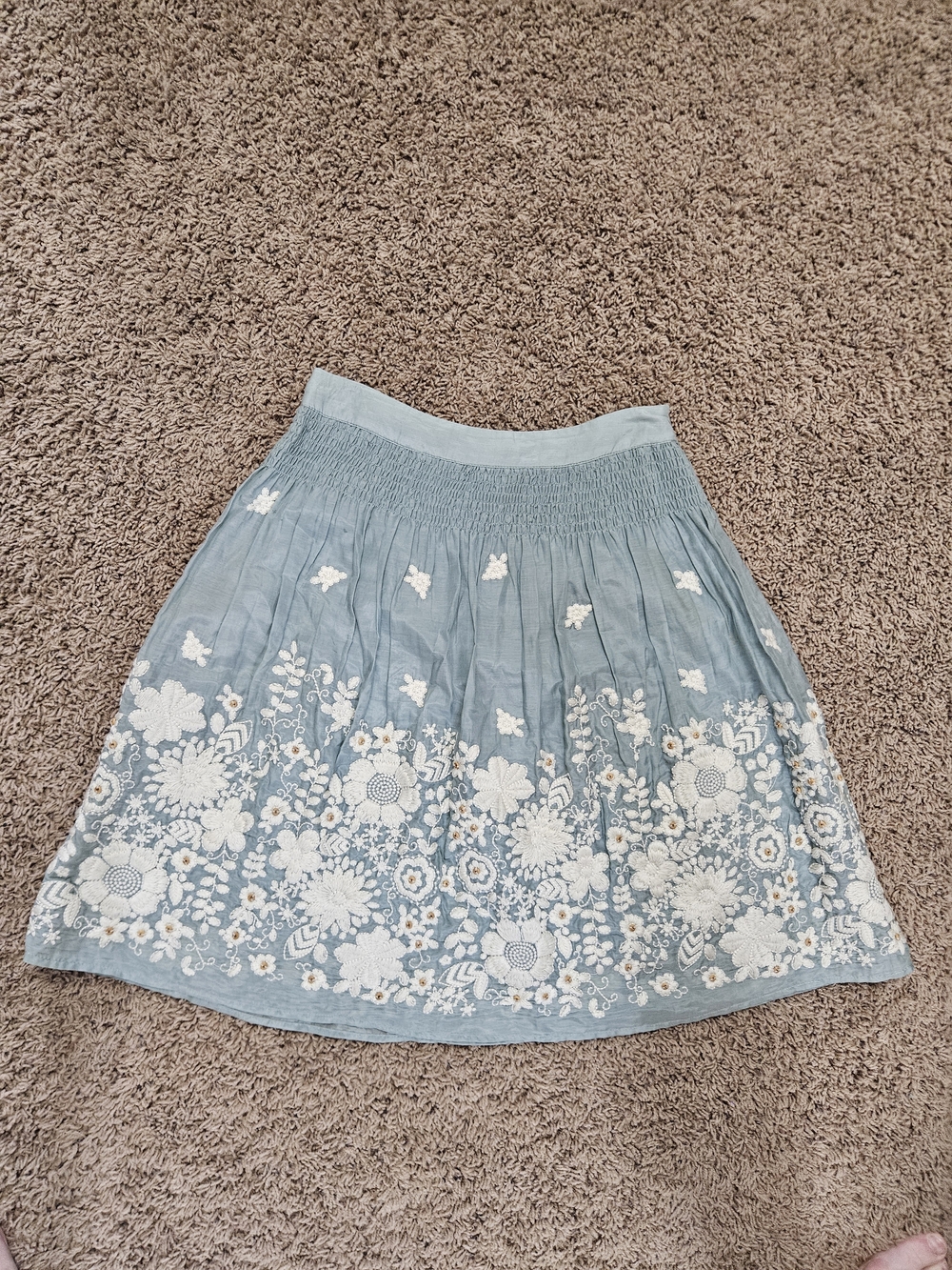 Light Teal Embroidered Floral Skirt Sz 4